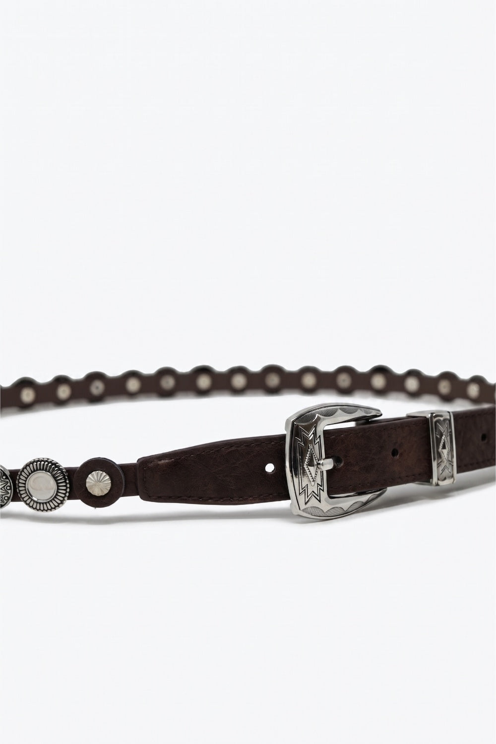 UNIKCOSA Brown Studded Grommet Slim Western Belt