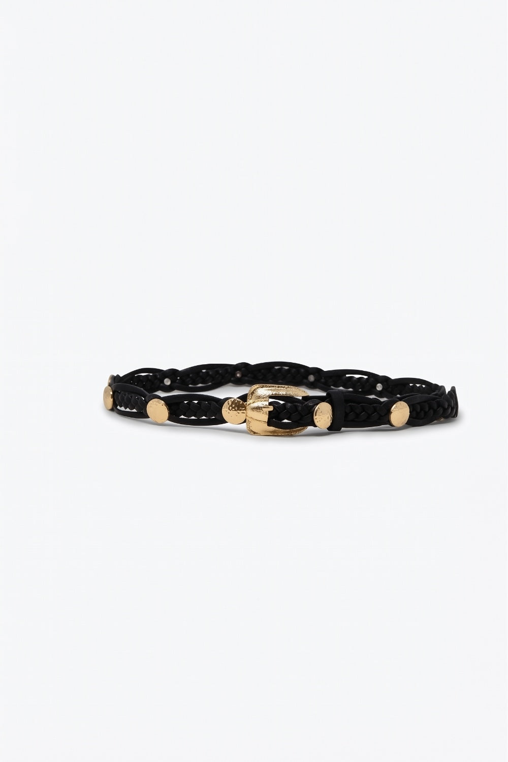 UNIKCOSA Black Braided Faux Leather Gold Buckle Stud Detail Belt