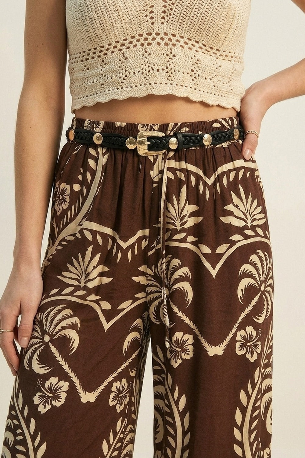 UNIKCOSA Black Braided Faux Leather Gold Buckle Stud Detail Belt