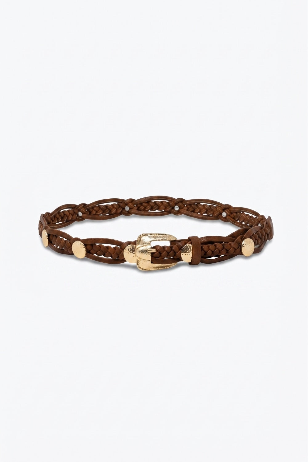UNIKCOSA Brown Braided Faux Leather Gold Buckle Detail Waist Belt