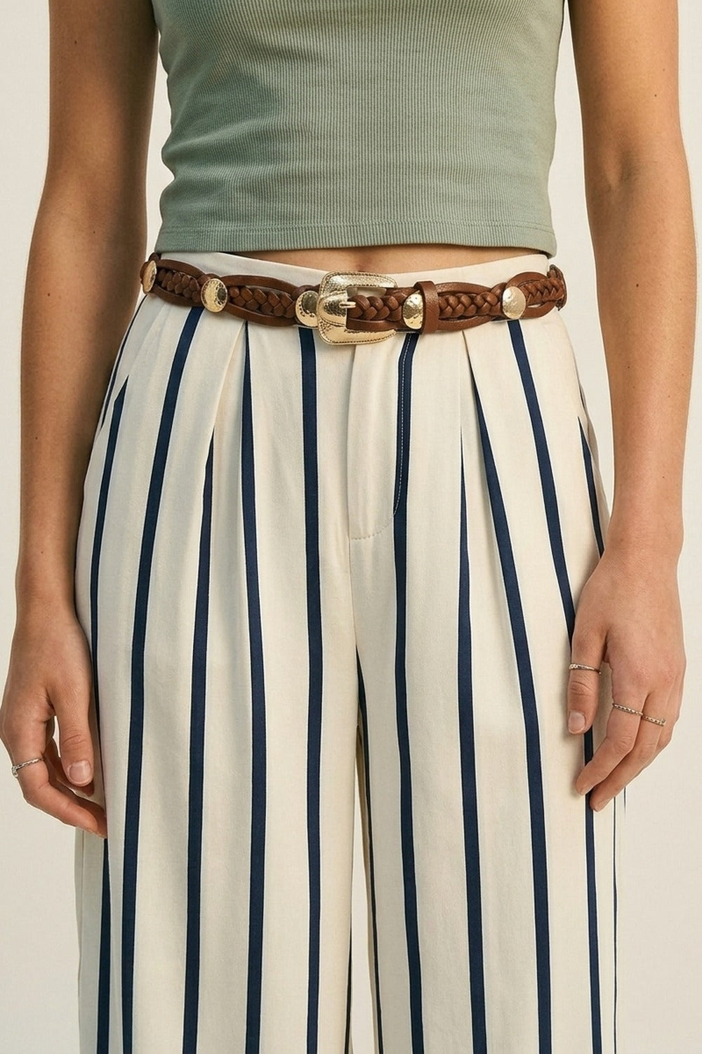 UNIKCOSA Brown Braided Faux Leather Gold Buckle Detail Waist Belt