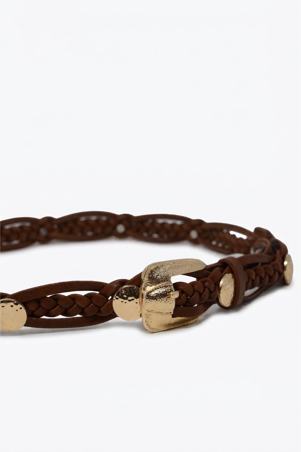 UNIKCOSA Brown Braided Faux Leather Gold Buckle Detail Waist Belt