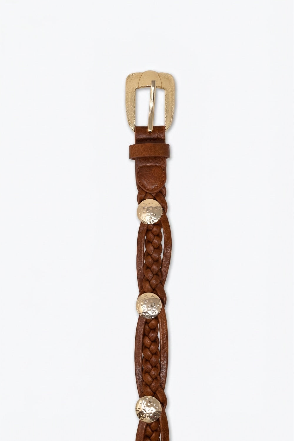 UNIKCOSA Brown Braided Faux Leather Gold Buckle Detail Waist Belt