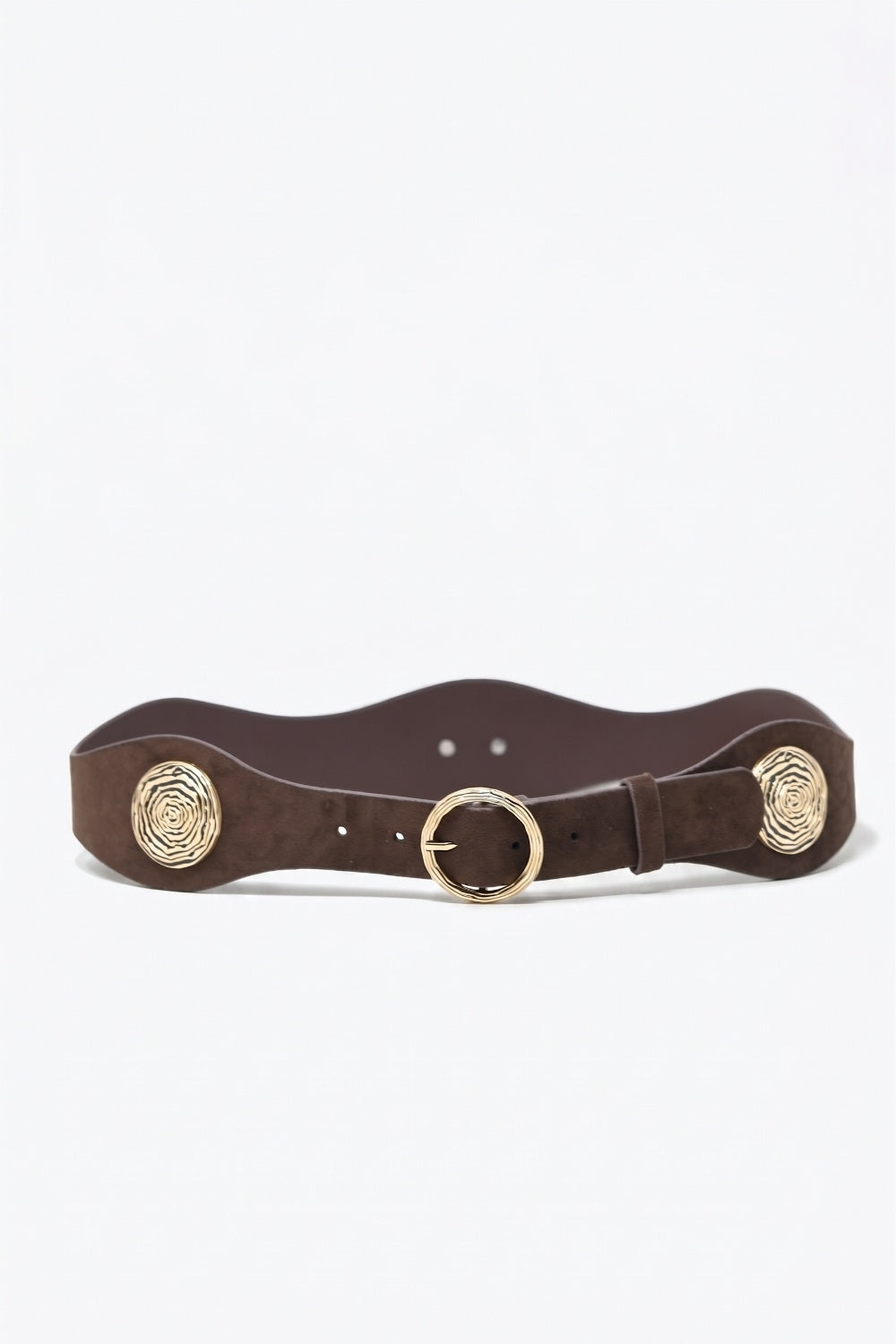 UNIKCOSA Chocolate Faux-Suede Rosette-Buckle Belt