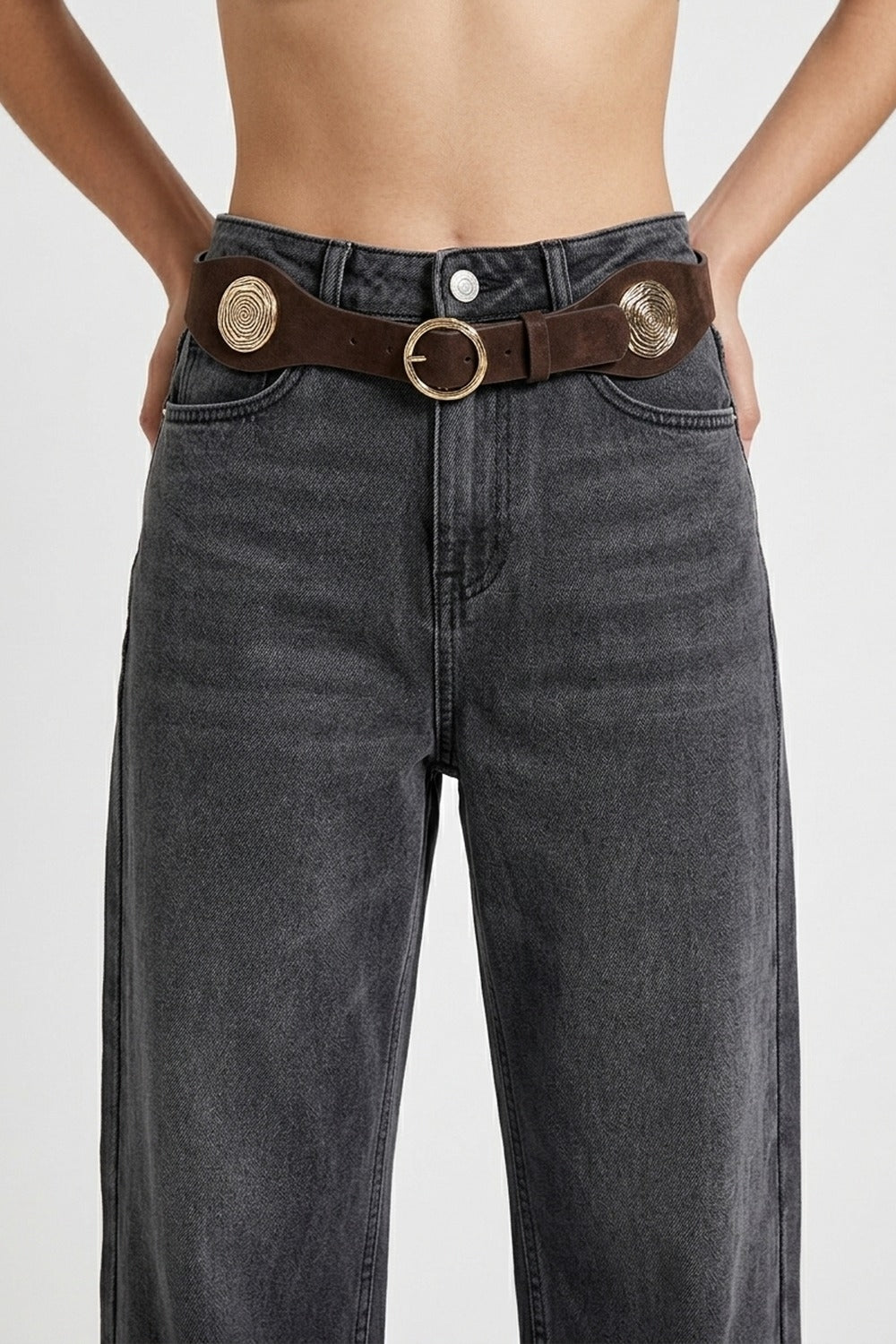UNIKCOSA Chocolate Faux-Suede Rosette-Buckle Belt