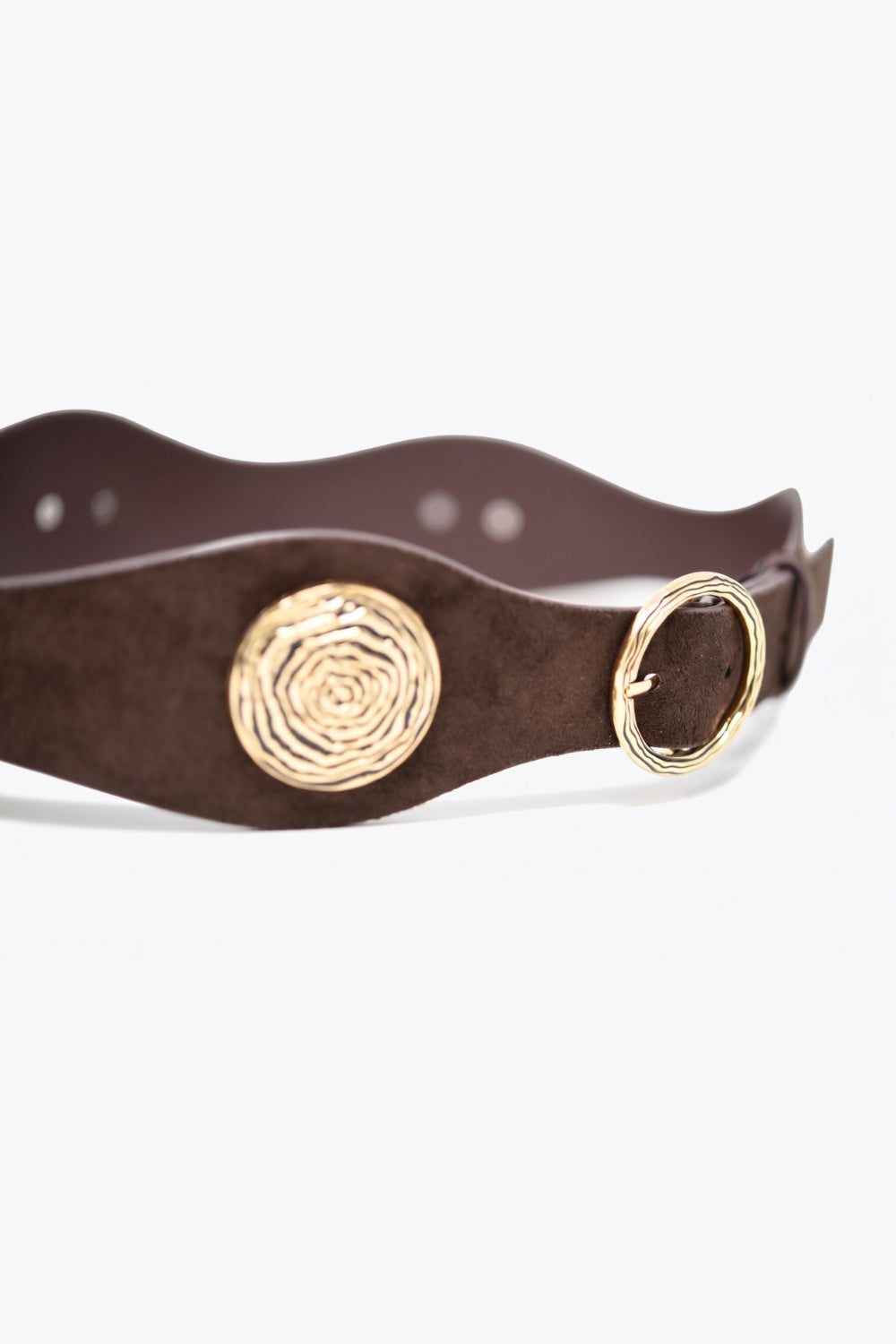 UNIKCOSA Chocolate Faux-Suede Rosette-Buckle Belt