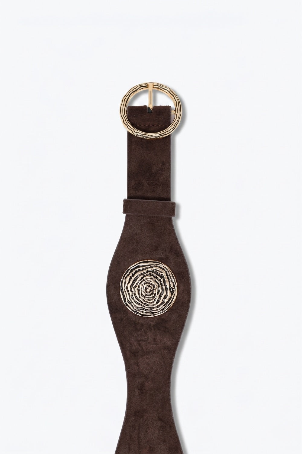 UNIKCOSA Chocolate Faux-Suede Rosette-Buckle Belt