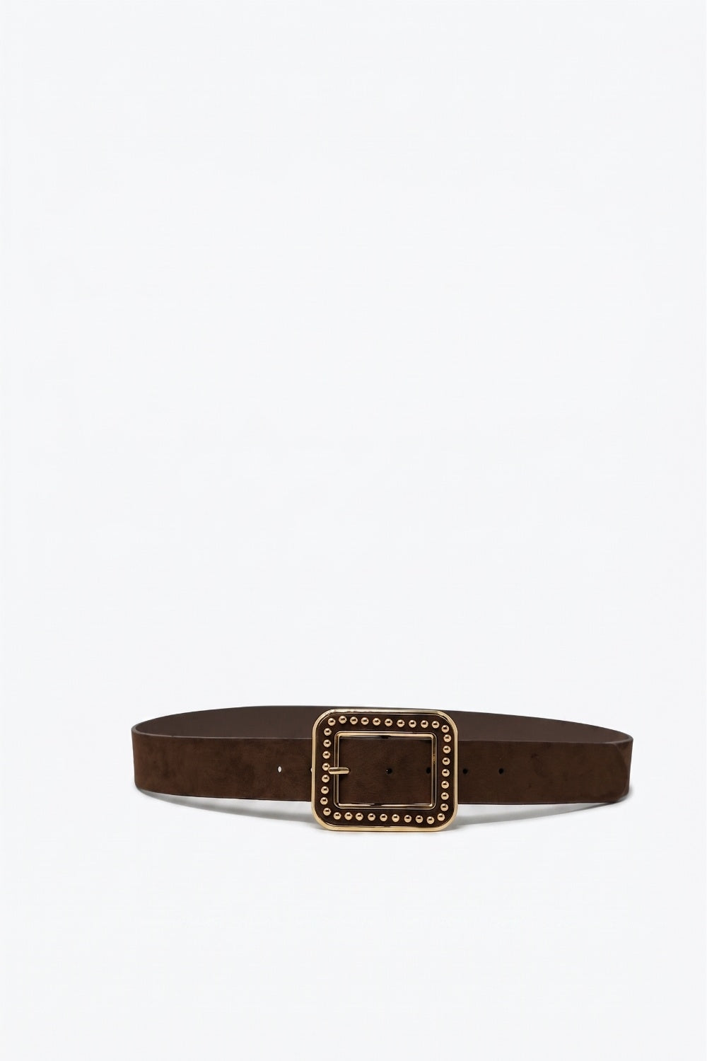UNIKCOSA Brown Suede Finish Gold Studded Square Buckle Waist Belt