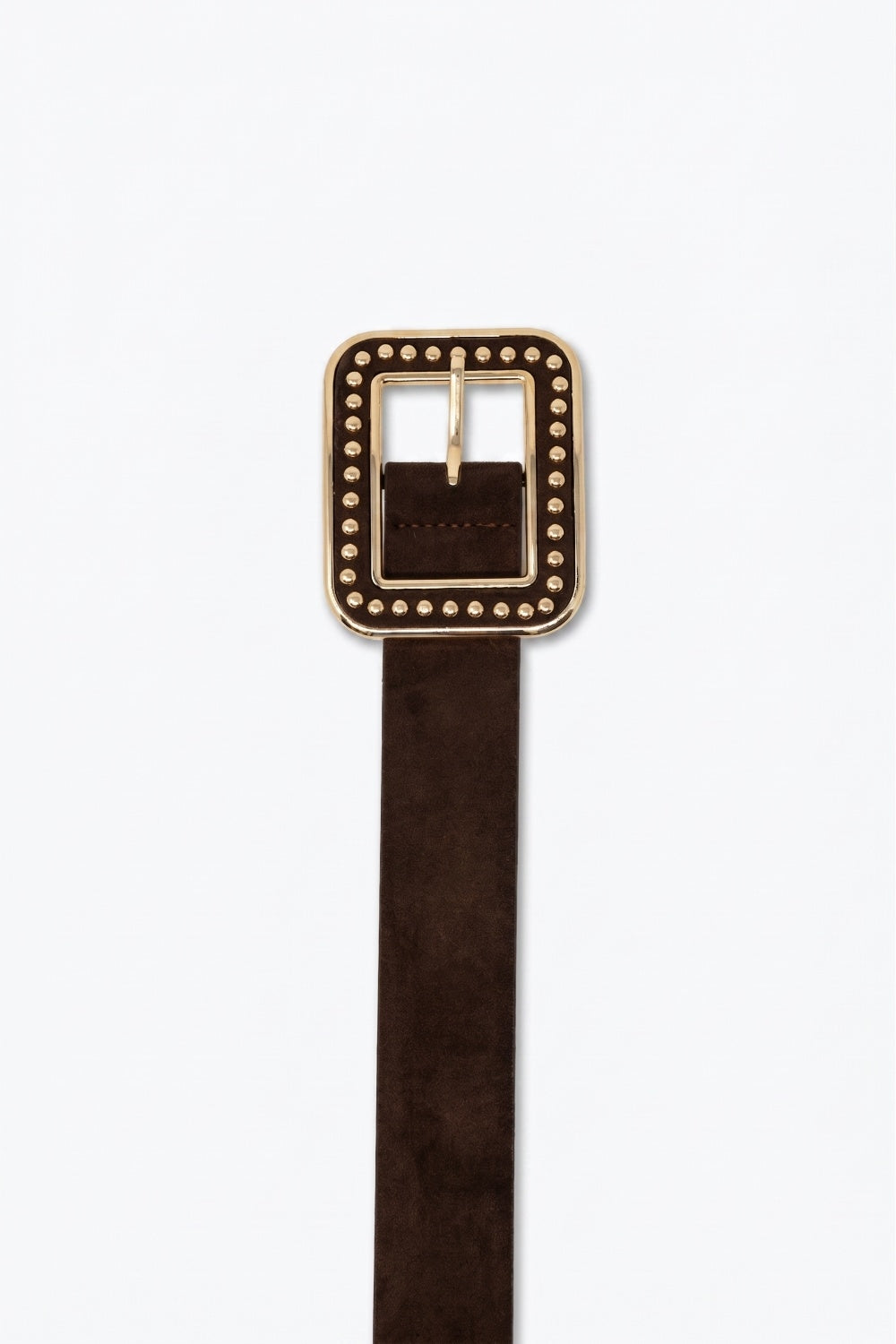 UNIKCOSA Brown Suede Finish Gold Studded Square Buckle Waist Belt