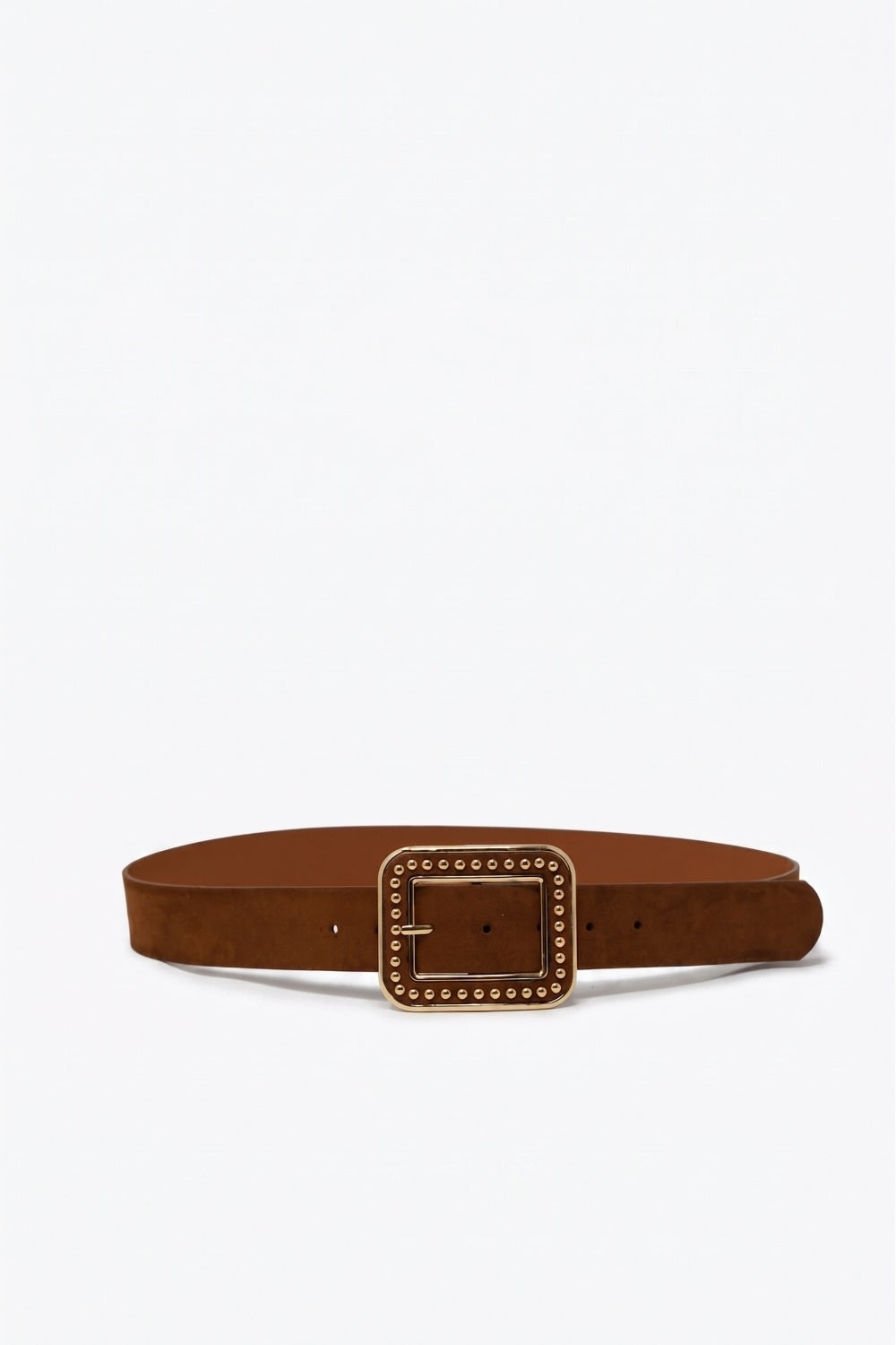 UNIKCOSA Camel Studded Square-Buckle Wide Belt