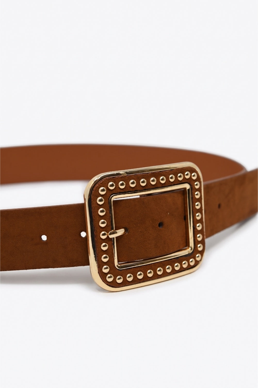 UNIKCOSA Camel Studded Square-Buckle Wide Belt
