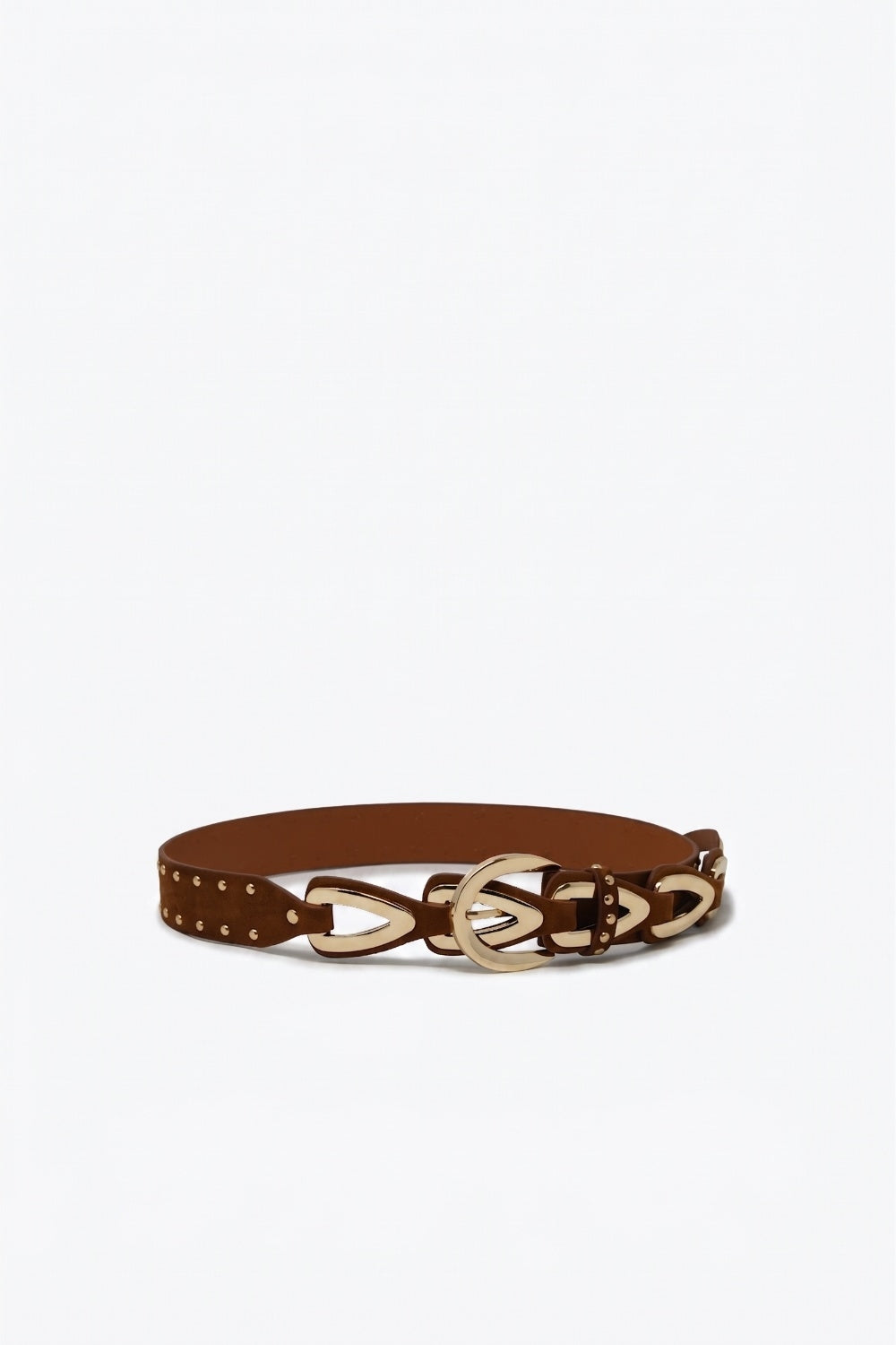 UNIKCOSA Brown Faux Leather Studded Western Buckle Detail Waist Belt