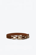 UNIKCOSA Brown Faux Leather Studded Western Buckle Detail Waist Belt