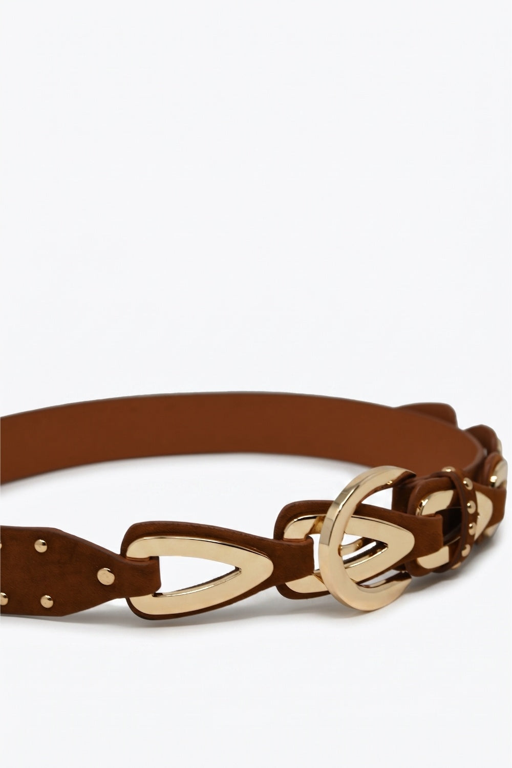 UNIKCOSA Brown Faux Leather Studded Western Buckle Detail Waist Belt