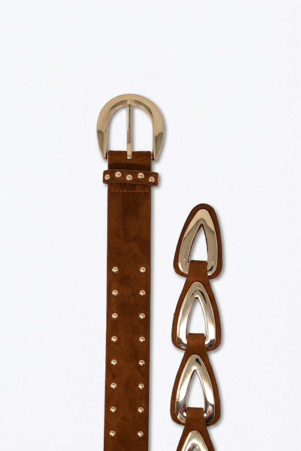 UNIKCOSA Brown Faux Leather Studded Western Buckle Detail Waist Belt