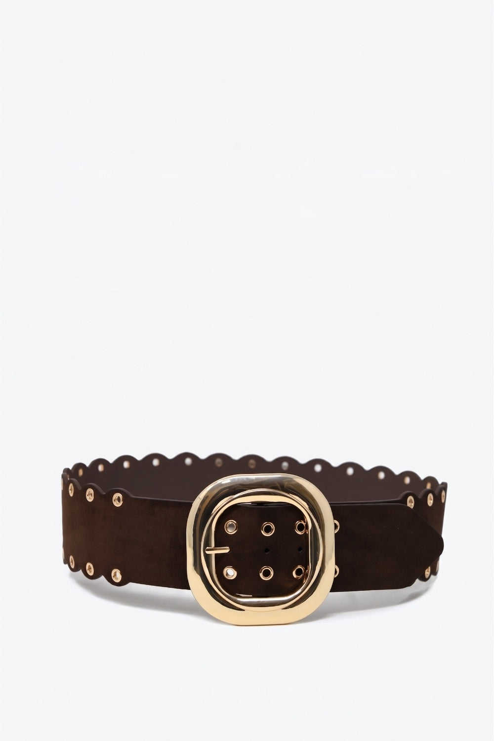 UNIKCOSA Chocolate Faux-Suede Scalloped Grommet Belt
