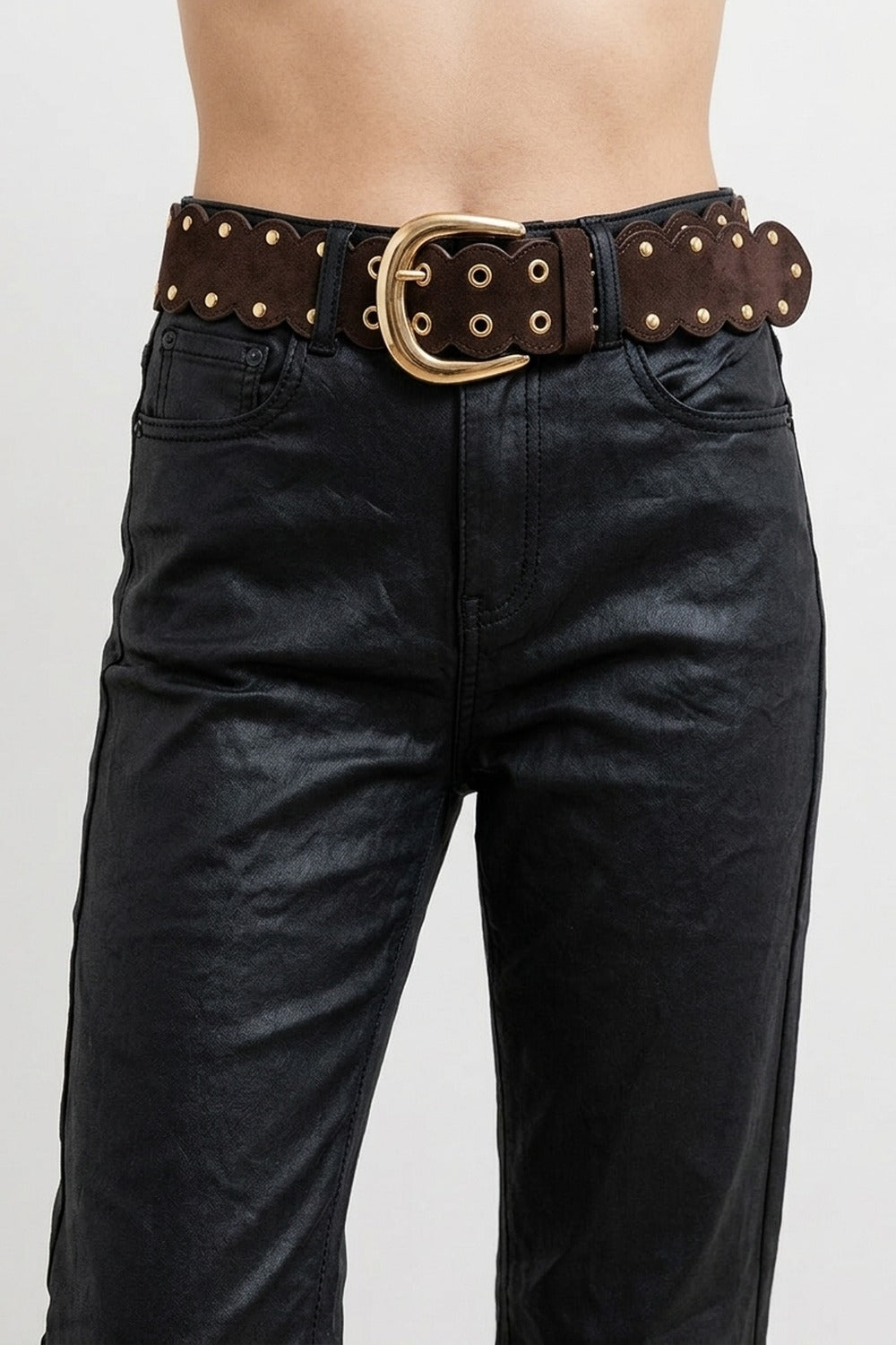 UNIKCOSA Chocolate Faux-Suede Scalloped Grommet Belt