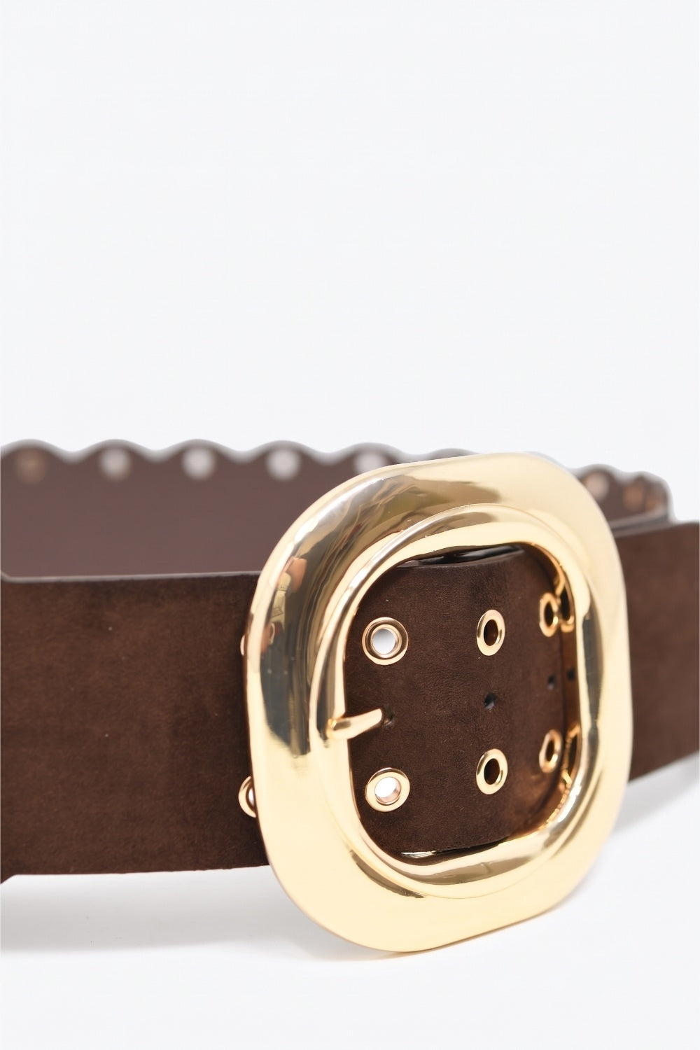 UNIKCOSA Chocolate Faux-Suede Scalloped Grommet Belt