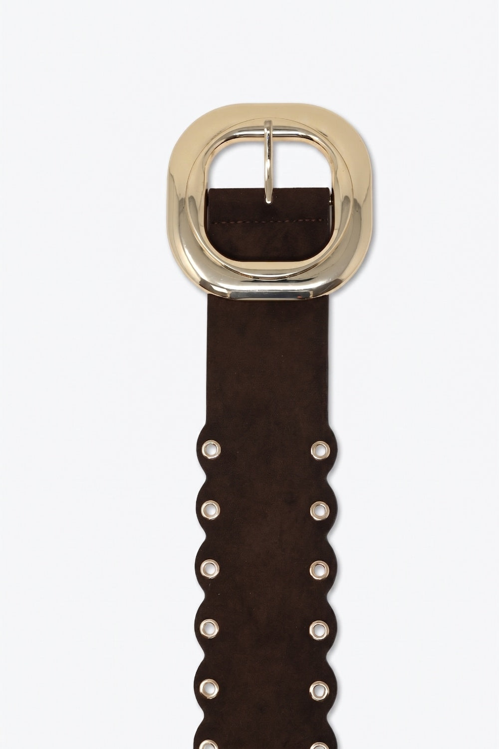 UNIKCOSA Chocolate Faux-Suede Scalloped Grommet Belt