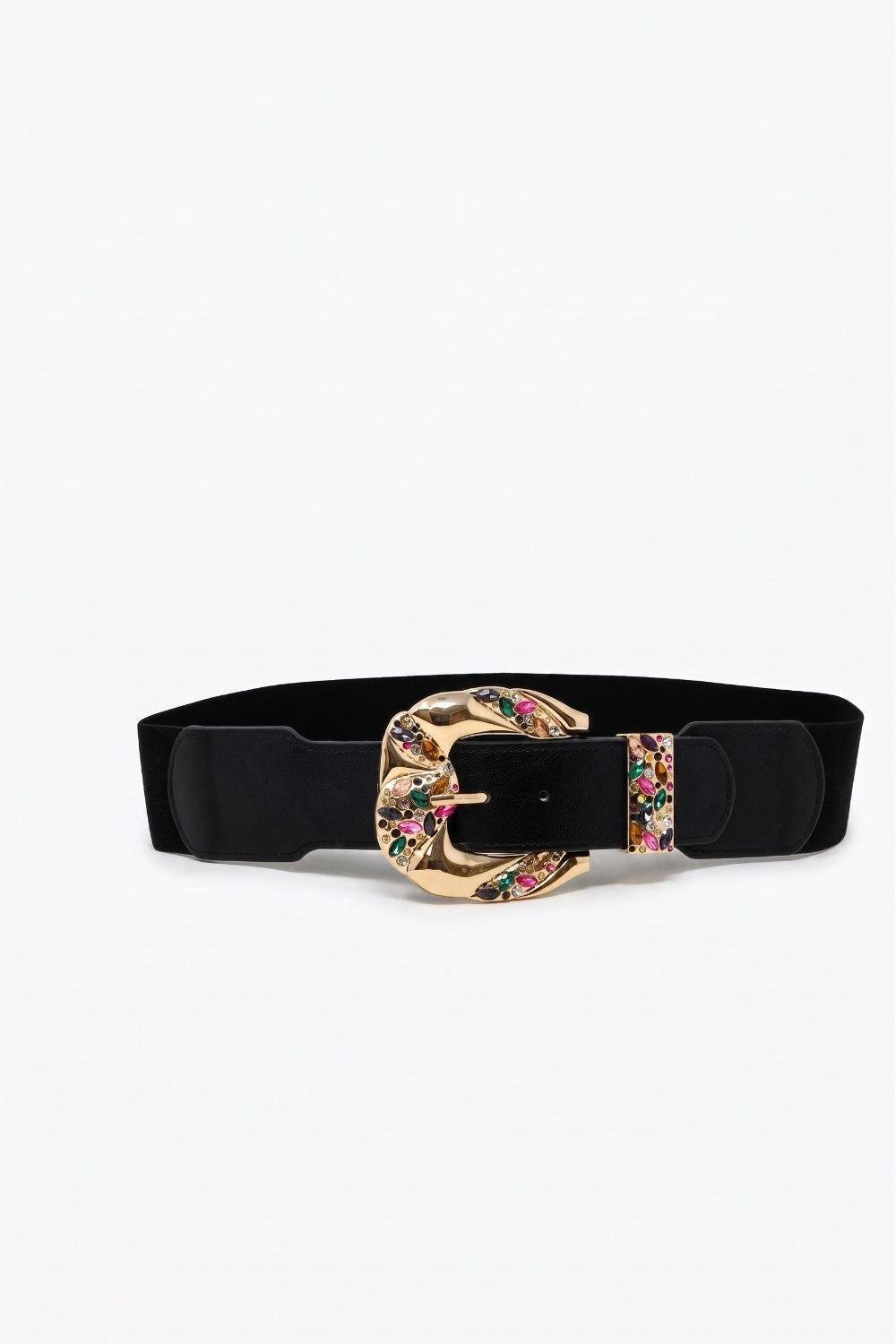 UNIKCOSA Black Embellished Gold-Buckle Wide Waist Belt
