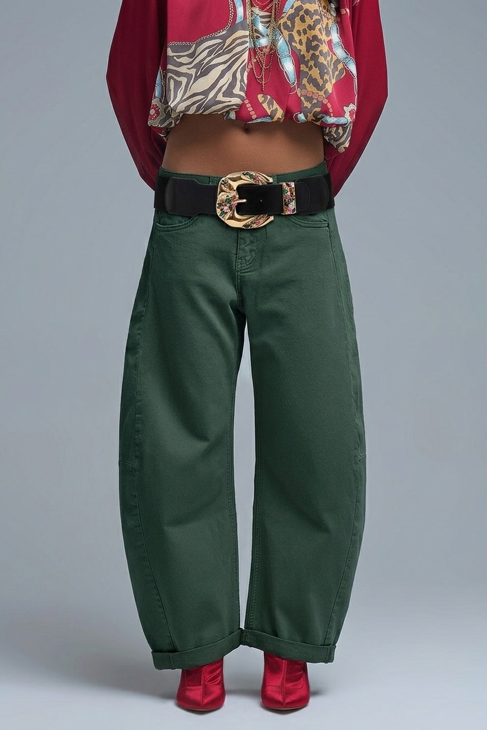 UNIKCOSA Black Embellished Gold-Buckle Wide Waist Belt