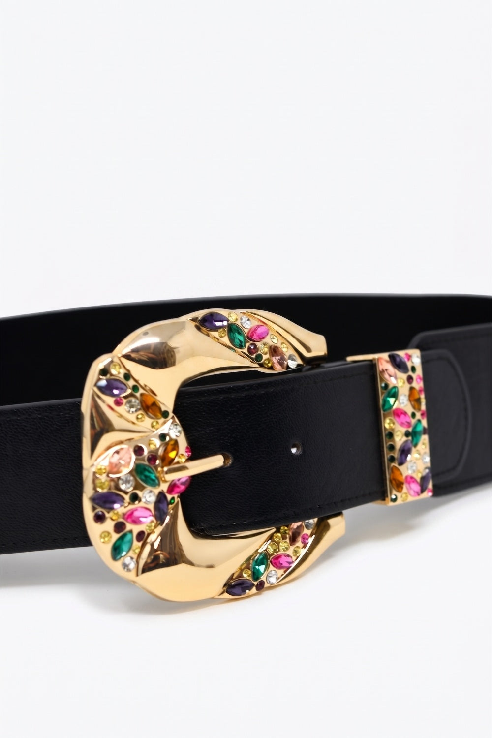 UNIKCOSA Black Embellished Gold-Buckle Wide Waist Belt
