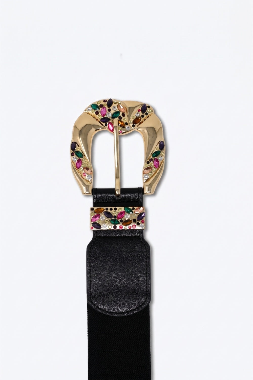 UNIKCOSA Black Embellished Gold-Buckle Wide Waist Belt