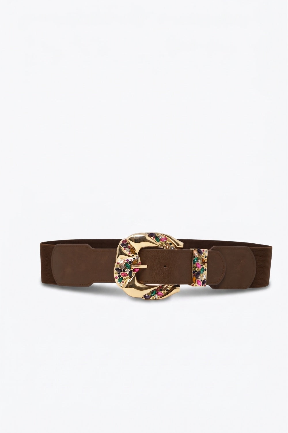 UNIKCOSA Chocolate Gold Floral-Buckle Wide Waist Belt