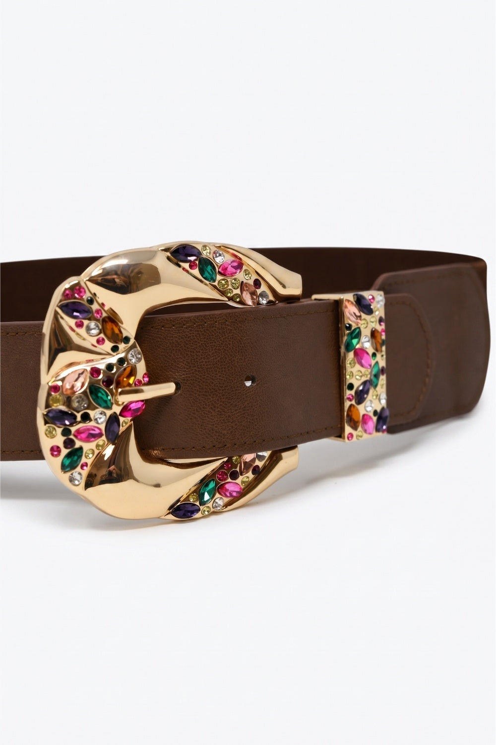 UNIKCOSA Chocolate Gold Floral-Buckle Wide Waist Belt