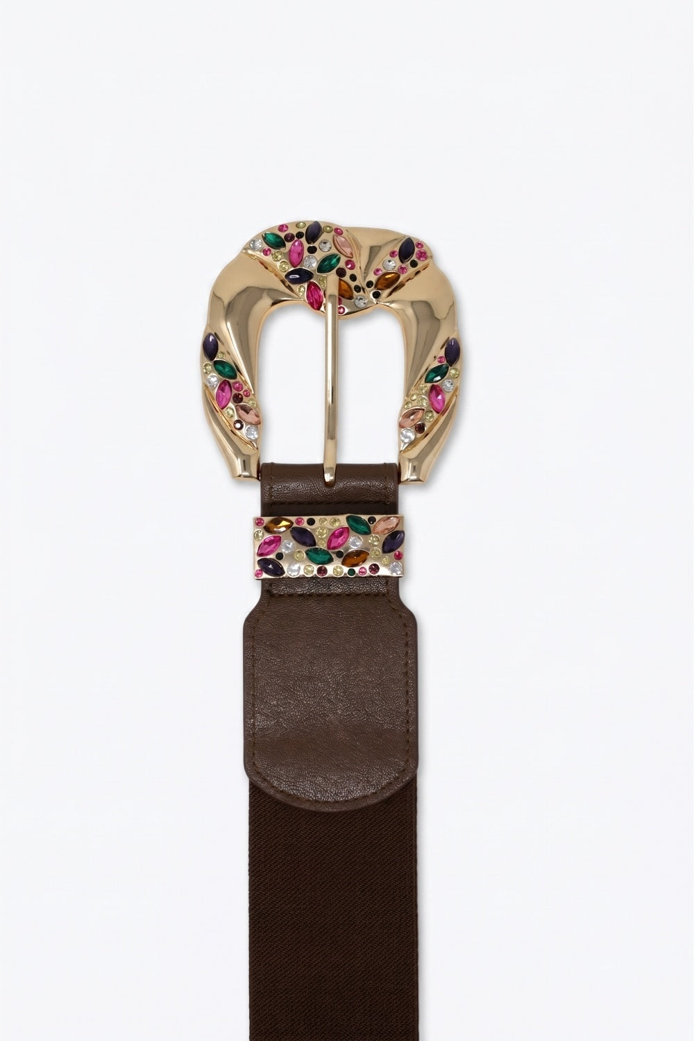UNIKCOSA Chocolate Gold Floral-Buckle Wide Waist Belt