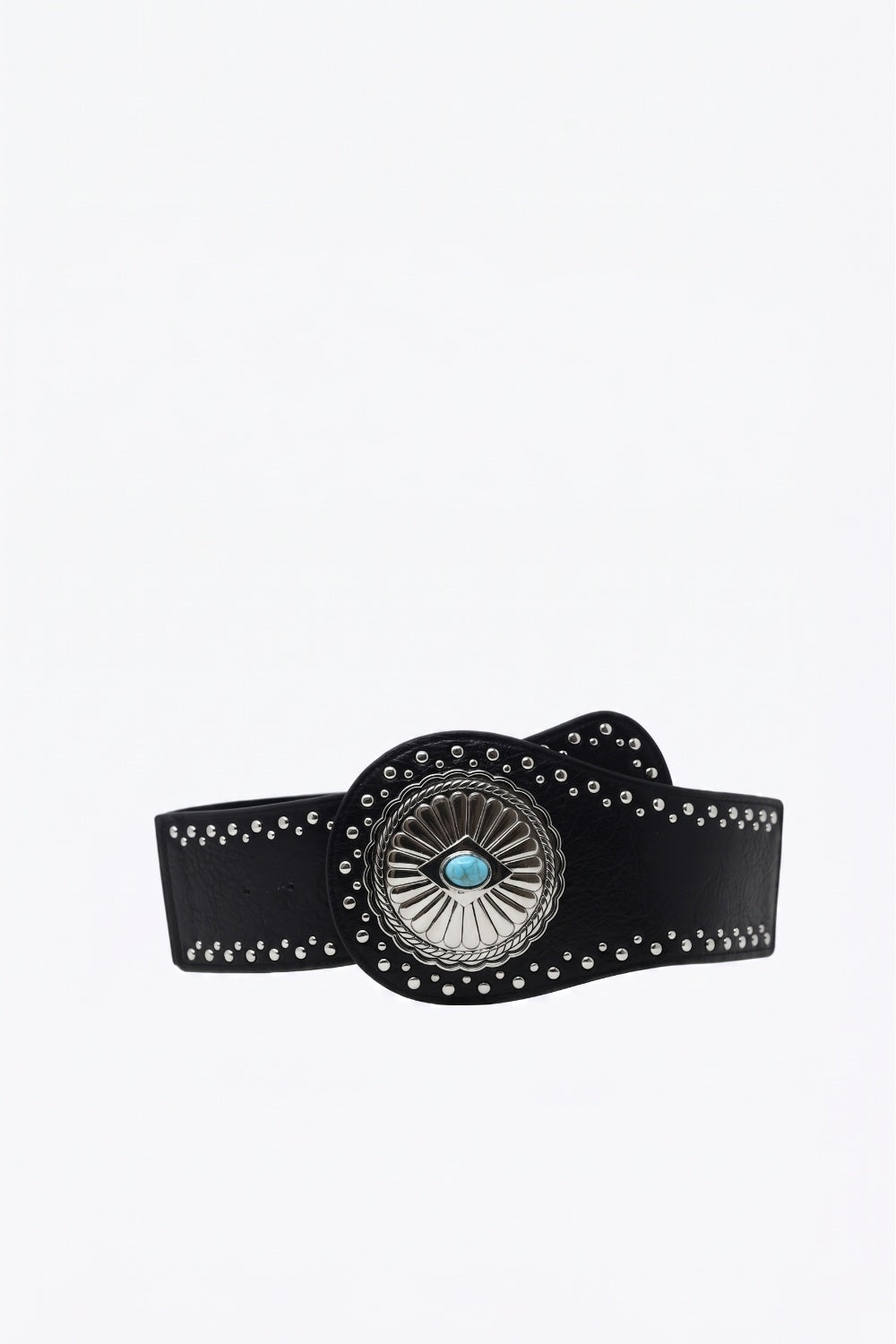 UNIKCOSA Black Studded Turquoise Concho Wide Belt