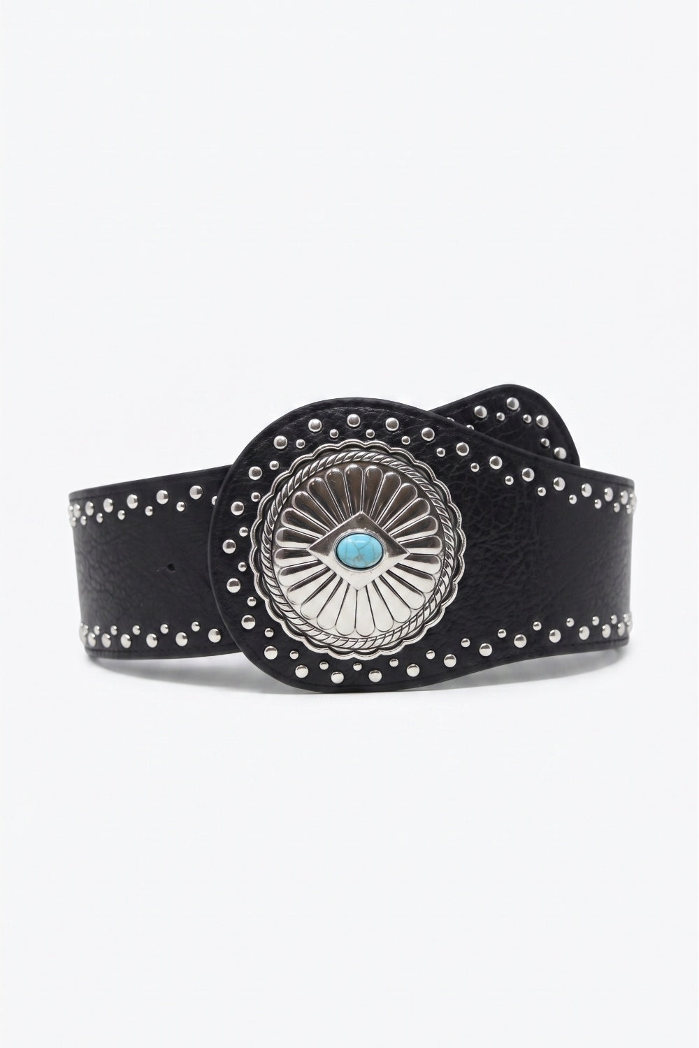 UNIKCOSA Black Studded Turquoise Concho Wide Belt