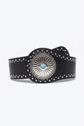 UNIKCOSA Black Studded Turquoise Concho Wide Belt