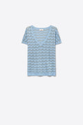 Light Blue Chevron Pattern Fine Knit V-Neck Short Sleeve Top