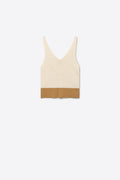Beige Colorblock Ribbed Knit V-Neck Cropped Tank Top