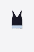 Navy Color-Block Ribbed Knit V-Neck Cropped Tank Top