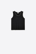 Black Ribbed Knit Contrast Seam Regular Fit Tank Top