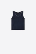 Navy Fine Knit Metallic Trim Regular Fit Tank Top