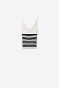 White Stripe Ribbed Knit V-Neck Fitted Tank Top