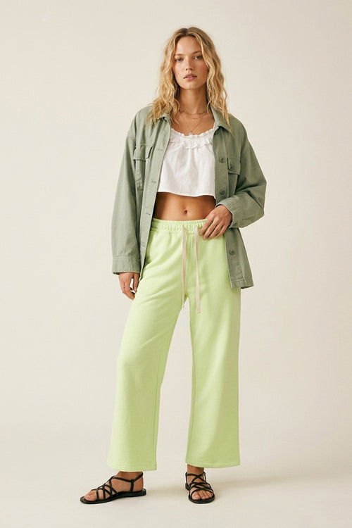 Green Knit Straiht Fit Sweatpants with elastic waist and Tie