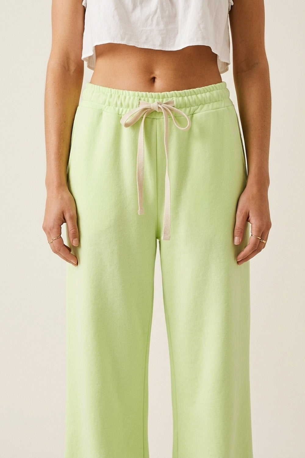 Green Knit Straiht Fit Sweatpants with elastic waist and Tie