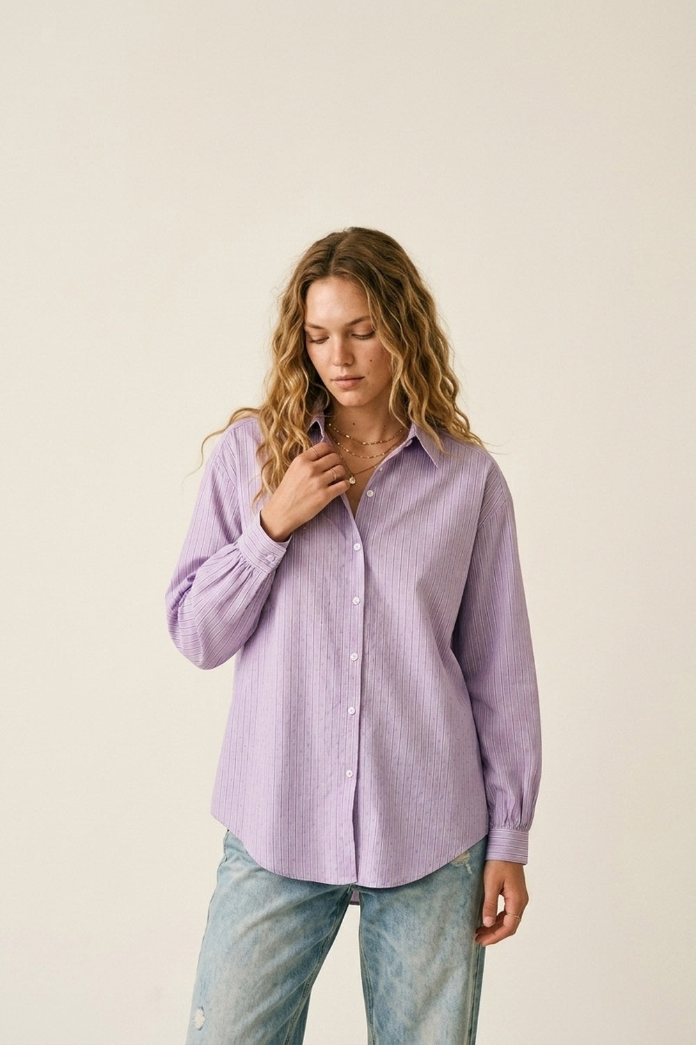 Lilac Stripe Lightweight shirt with embellished with strass