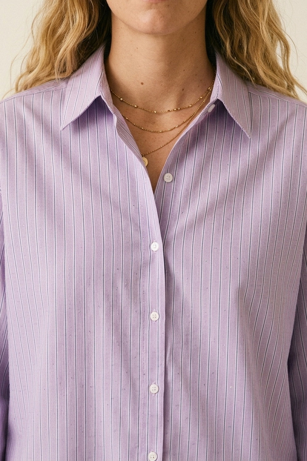 Lilac Stripe Lightweight shirt with embellished with strass