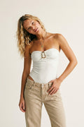 White Strapless Bodysuit with Gold Accent Detail