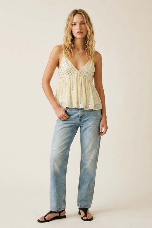 off-white Sequin Embellished V-Neck Camisole