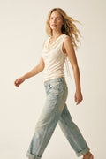 Cream Lace Sleeveless Cowl Neck Tank Top