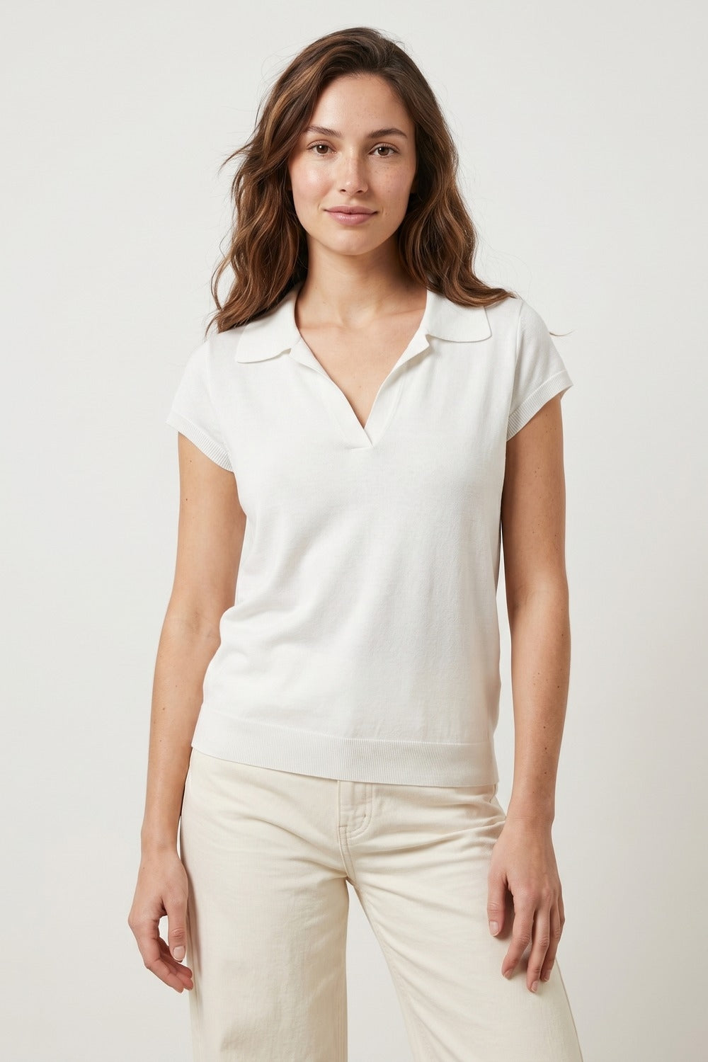 White Relaxed Fit Short Sleeve V-Neck polo