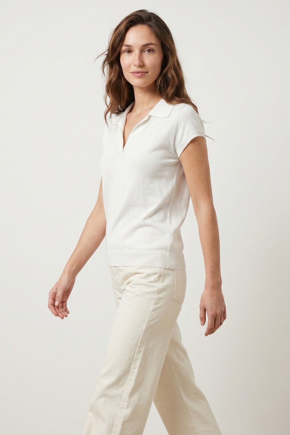 White Relaxed Fit Short Sleeve V-Neck polo