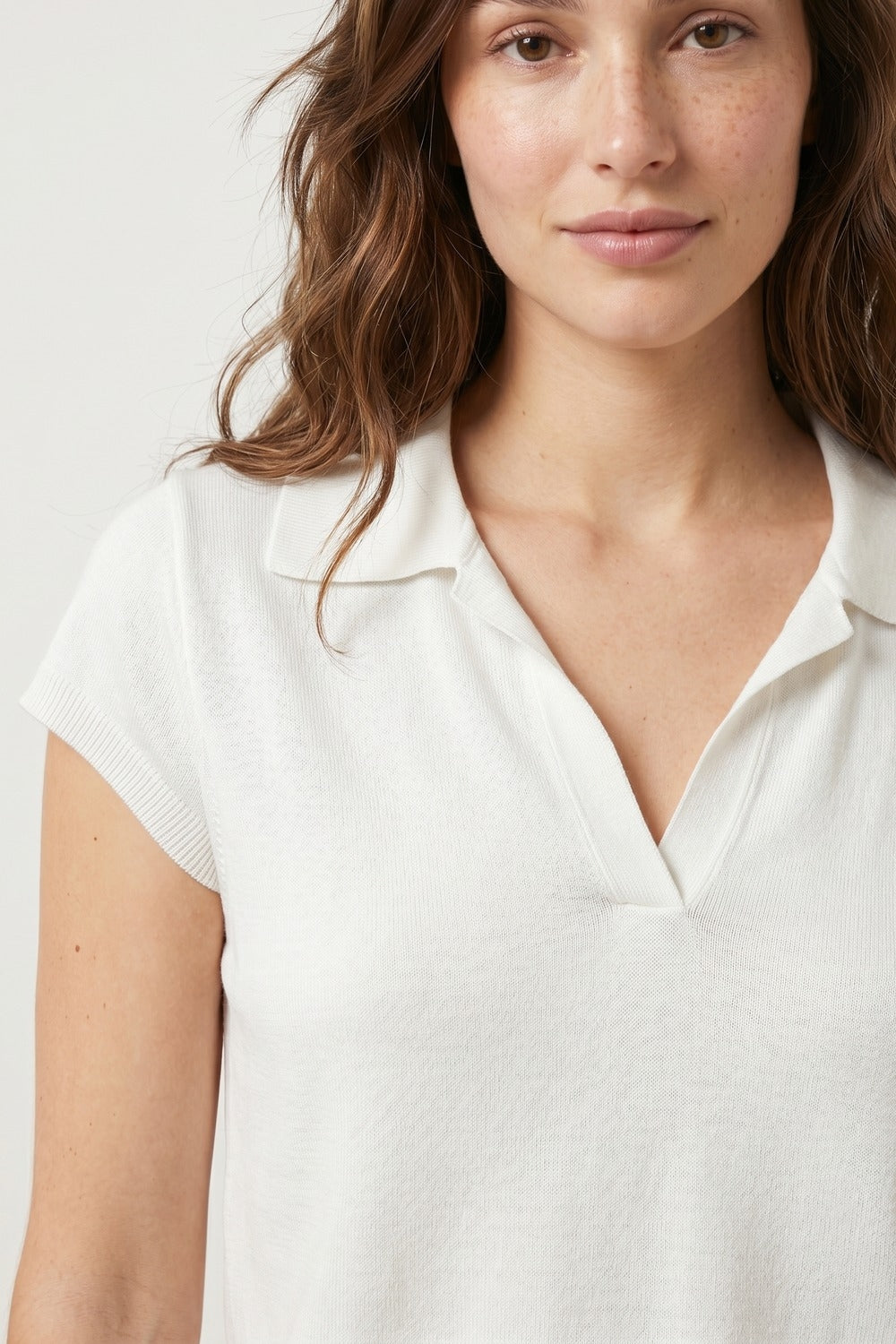 White Relaxed Fit Short Sleeve V-Neck polo