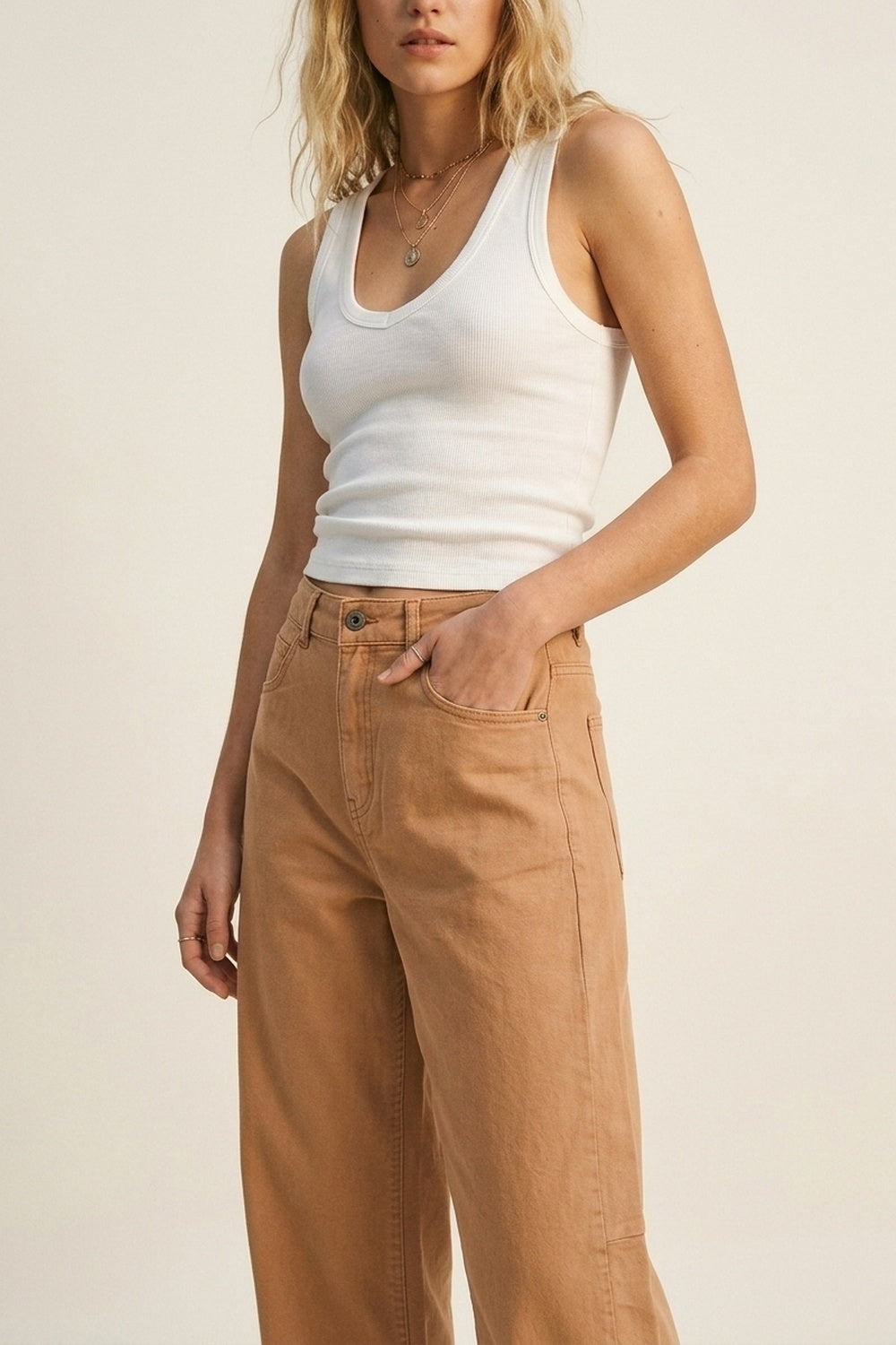 Orange Wide-Leg Barrel style Pants with Rolled Hems